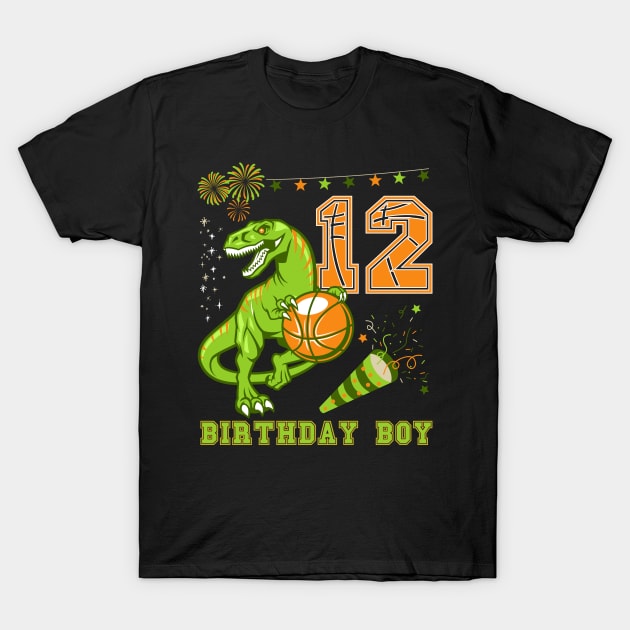 12 Years Old 12th Birthday Basketball T-Rex T-Shirt by Ruffeli